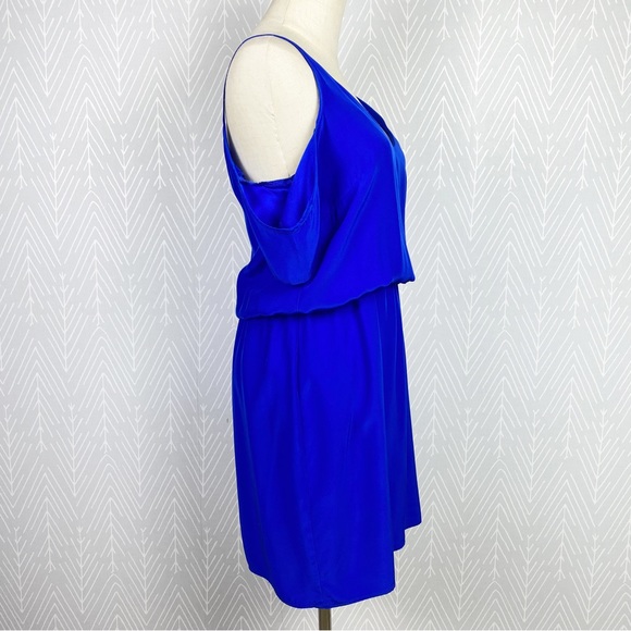 AMANDA UPRICHARD Royal Blue 100% Silk Cold Shoulder Dress - Picture 5 of 8